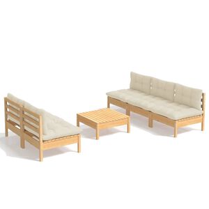 vidaXL 6 Piece Garden Lounge Set with Cream Cushions Pinewood