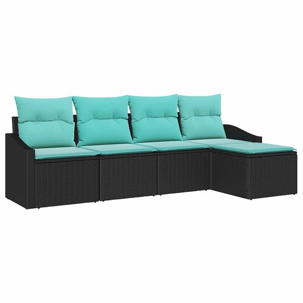 vidaXL Sofa Set with Cushion 5 pcs Black and Turquoise Poly Rattan