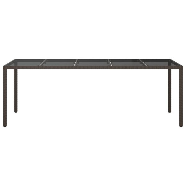 vidaXL Garden Table Brown 250x100x75 cm Tempered Glass and Poly Rattan