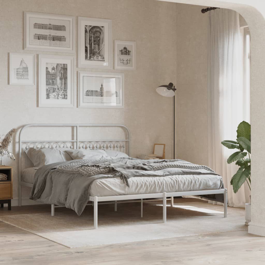 vidaXL Metal Bed Frame without Mattress with Headboard White 150x200cm