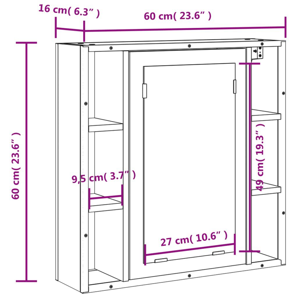 vidaXL Bathroom Mirror Cabinet Black 60x16x60 cm Engineered Wood