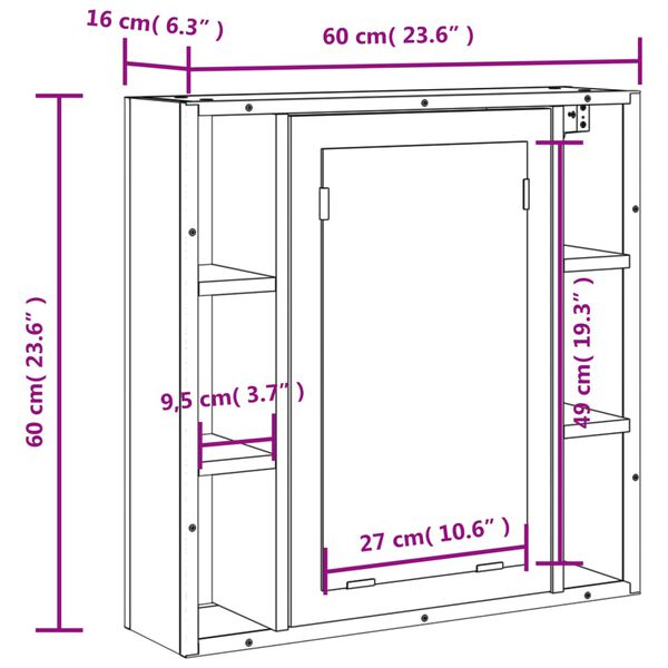 vidaXL Bathroom Mirror Cabinet Black 60x16x60 cm Engineered Wood