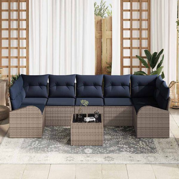 vidaXL Garden Sofa Set Grey and Navy 55 x 55 x 37 cm Poly Rattan