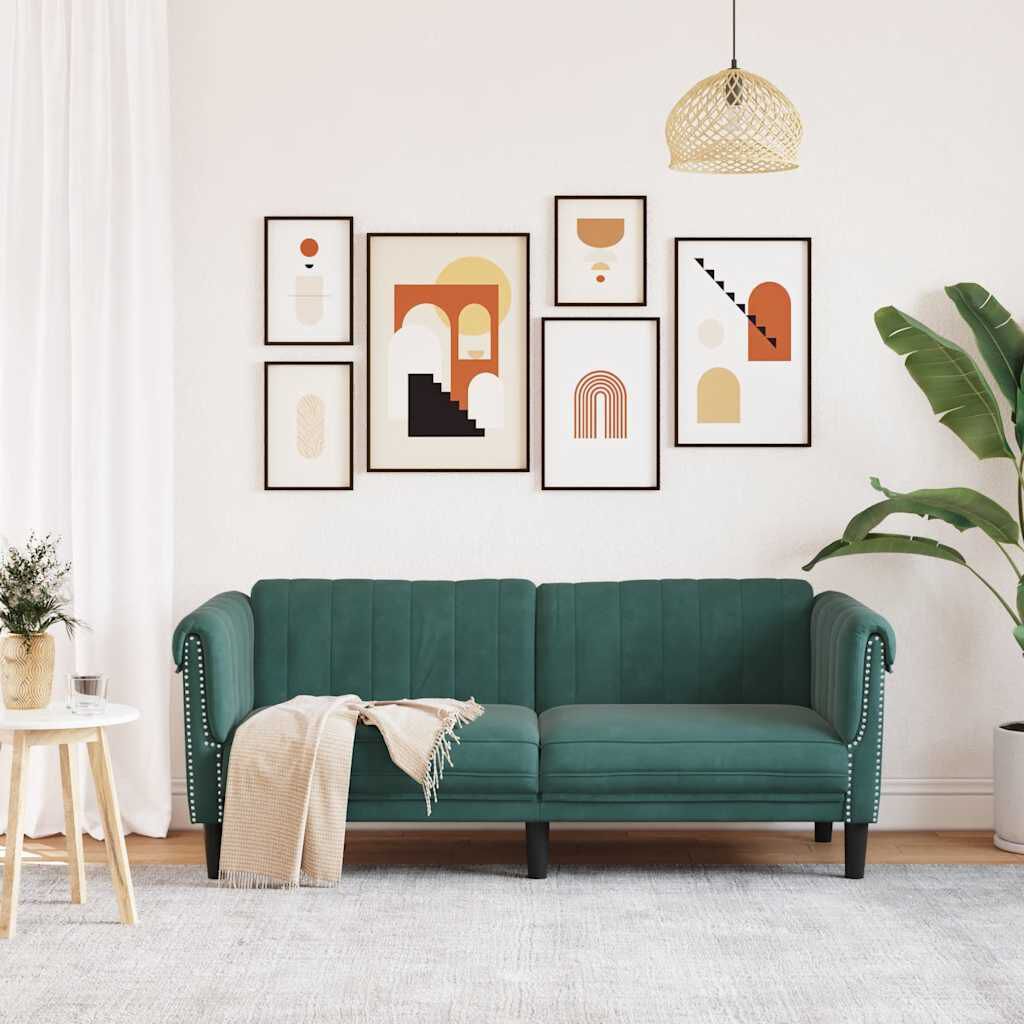vidaXL Sofa 2-Seater Dark Green Velvet