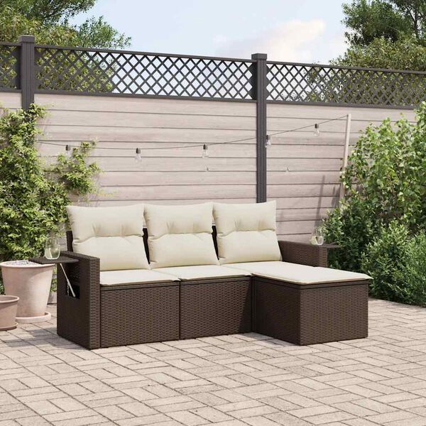 vidaXL 4 Piece Garden Sofa Set with Cushions Brown Poly Rattan