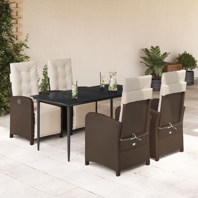 vidaXL 5 Piece Garden Dining Set with Cushions Brown Poly Rattan