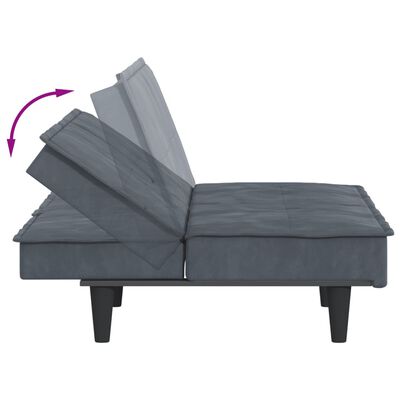 vidaXL Sofa Bed with Cup Holders Dark Grey Velvet