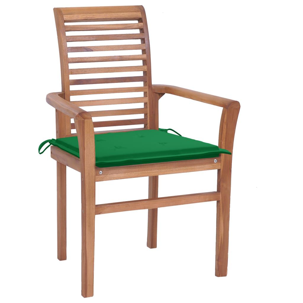 vidaXL Dining Chairs 2 pcs with Green Cushions Solid Teak Wood
