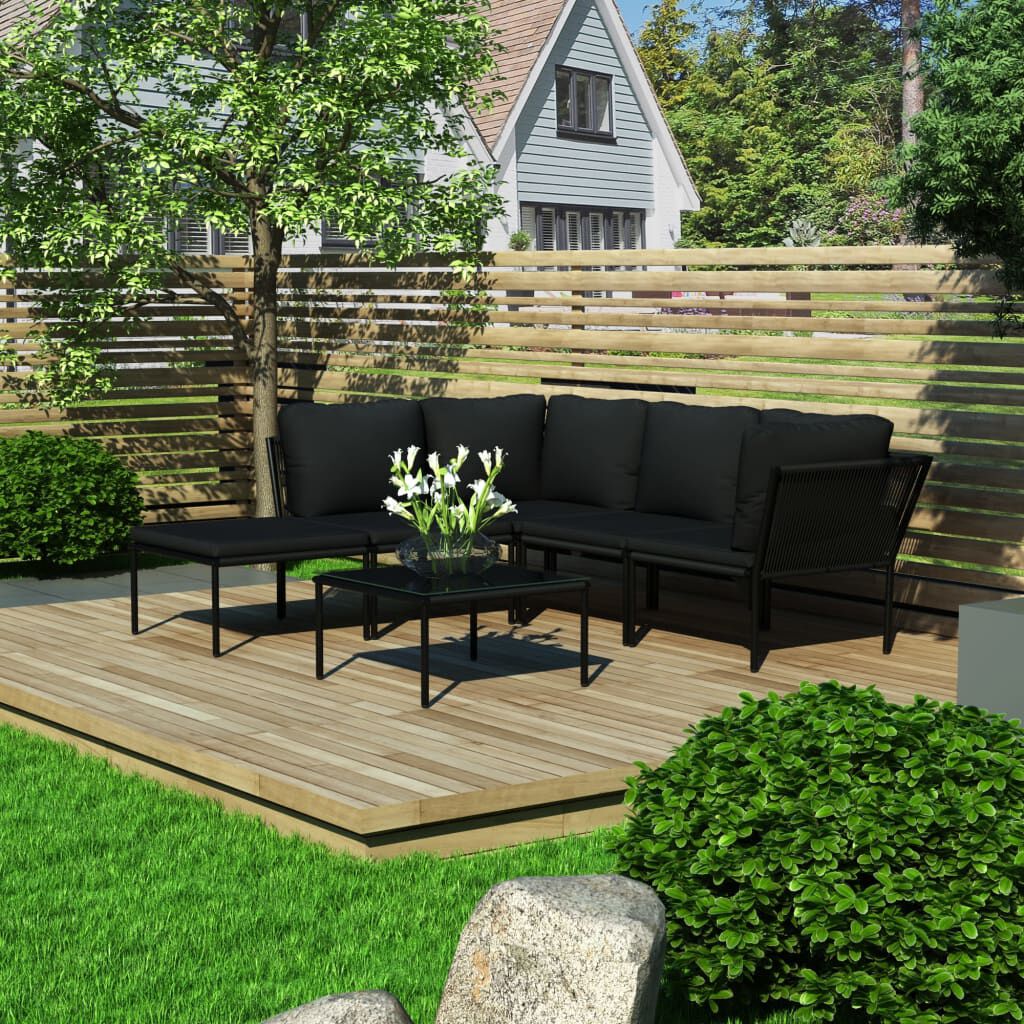 vidaXL 6 Piece Garden Lounge Set with Cushions Black PVC