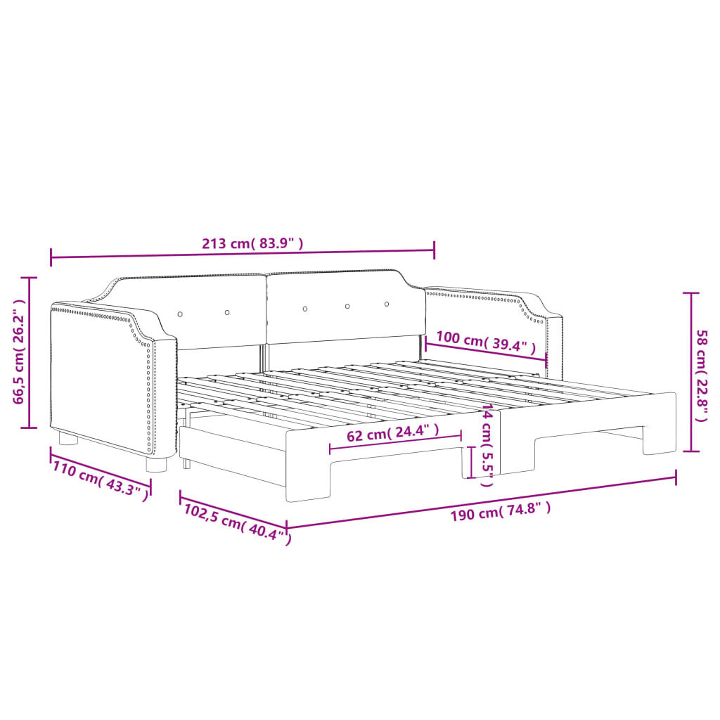 vidaXL Daybed with Trundle without Mattress Dark Grey 100x190 cm