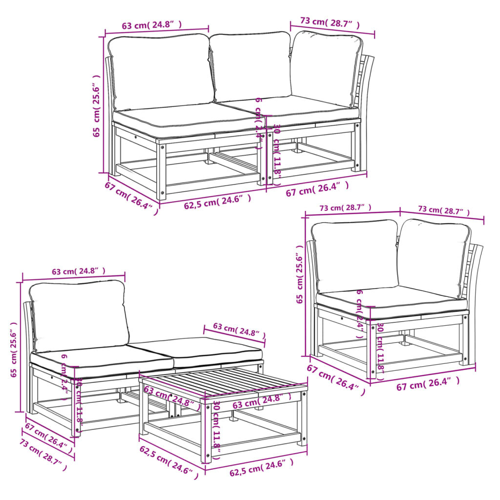 vidaXL 6 Piece Garden Lounge Set with Cushions Solid Wood Acacia