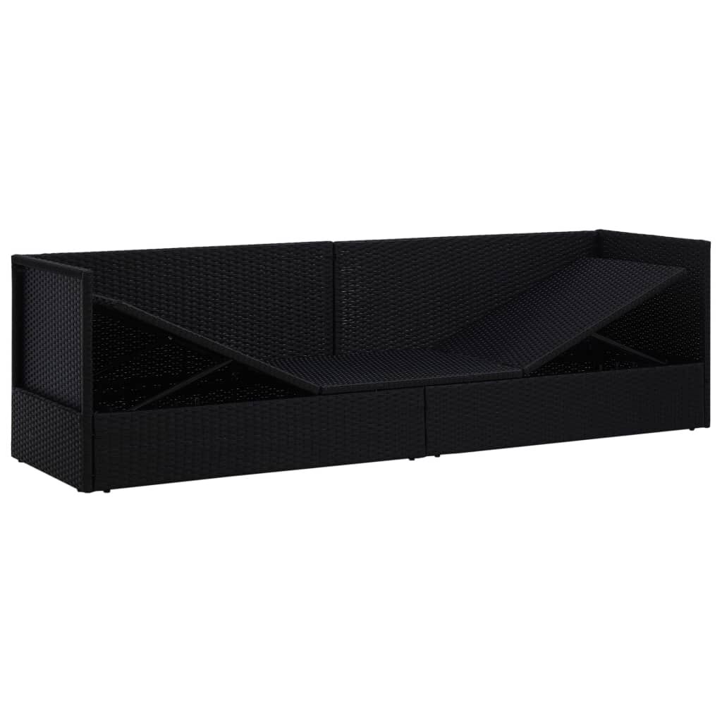 vidaXL Garden Bed with Cushion & Pillows Poly Rattan Black
