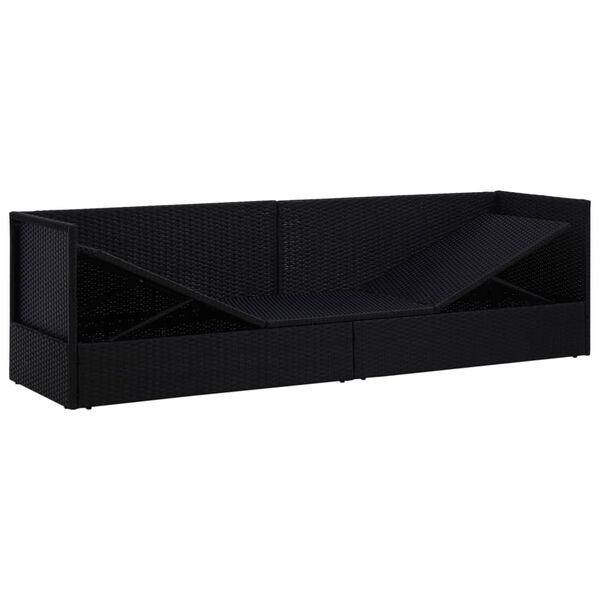 vidaXL Garden Bed with Cushion & Pillows Poly Rattan Black