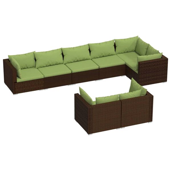 vidaXL 8 Piece Garden Lounge Set with Cushions Brown Poly Rattan