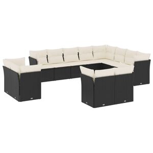 vidaXL 12 Piece Garden Sofa Set with Cushions Black Poly Rattan