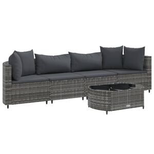 vidaXL 5 Piece Garden Sofa Set with Cushions Grey Poly Rattan