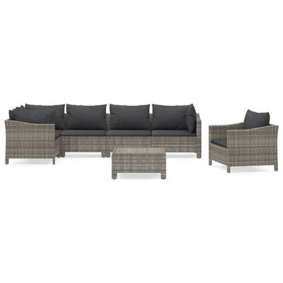 vidaXL 7 Piece Garden Lounge Set with Cushions Grey Poly Rattan