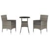 vidaXL 3 Piece Garden Bistro Set with Cushions Grey Poly Rattan