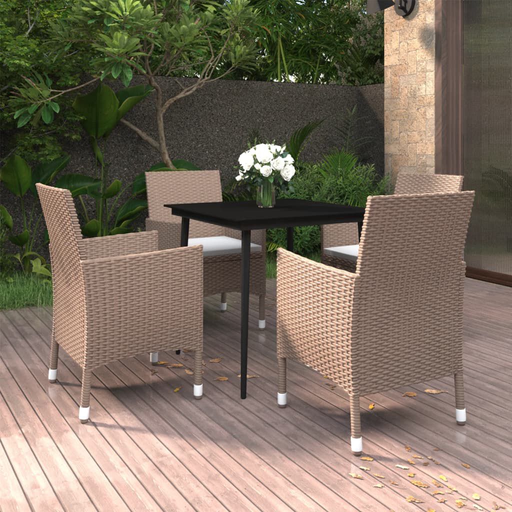 vidaXL 5 Piece Garden Dining Set with Cushions Poly Rattan and Glass