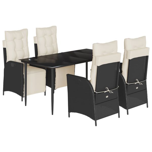 vidaXL 5 Piece Garden Dining Set with Cushions Black Poly Rattan