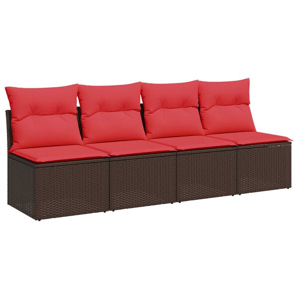 vidaXL Garden Sofa with Cushion Brown 220 x 62 x 69cm Poly Rattan