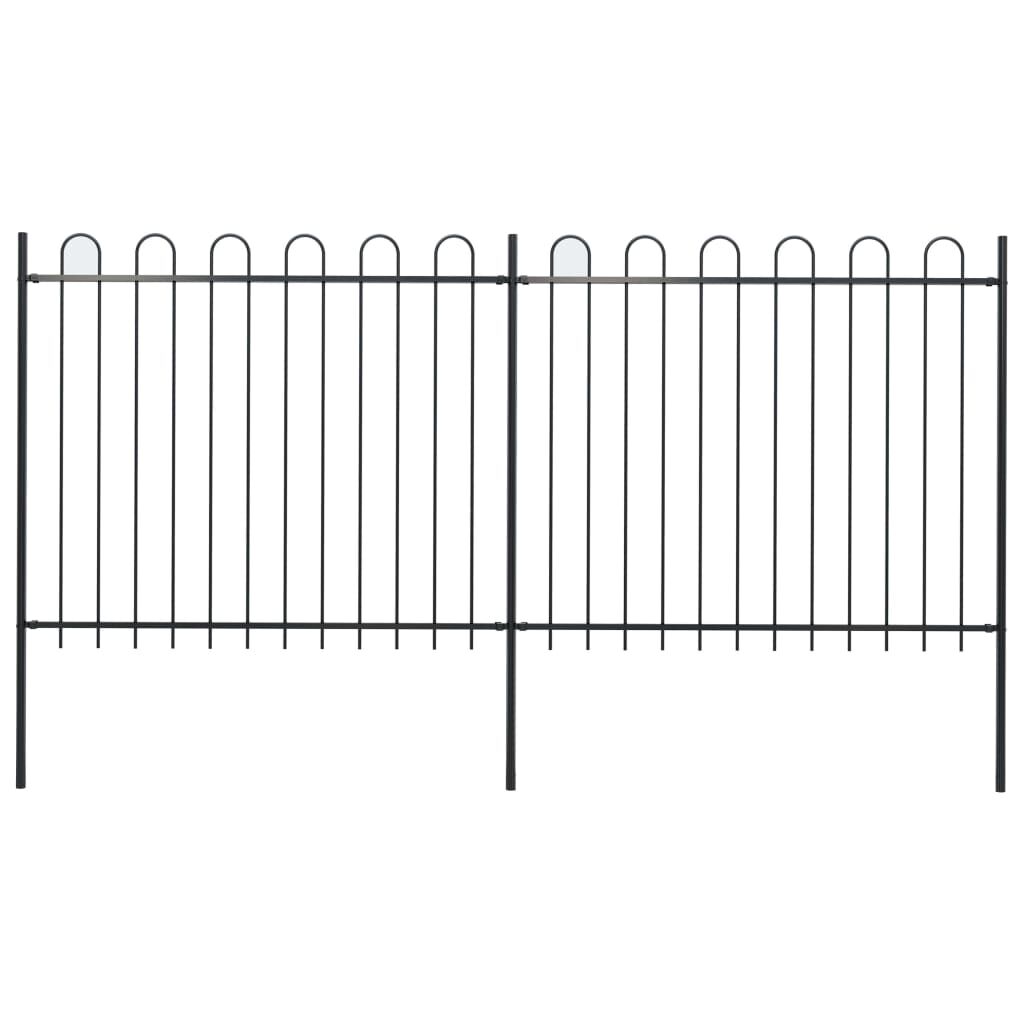 vidaXL Garden Fence with Hoop Top Steel 3.4x1.5 m Black
