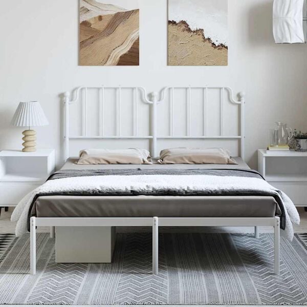 vidaXL Metal Bed Frame without Mattress with Headboard White 150x200cm