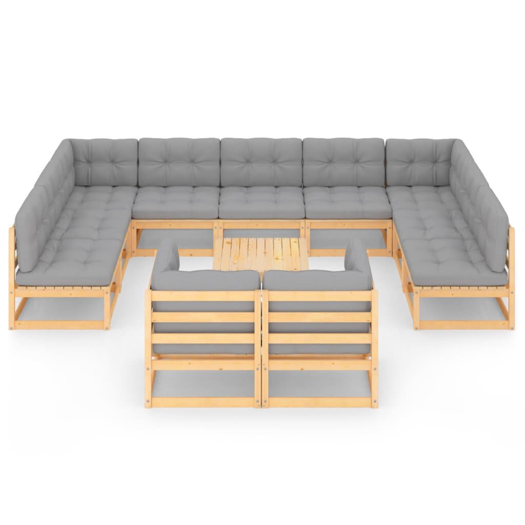 vidaXL 12 Piece Garden Lounge Set with Cushions Solid Pinewood
