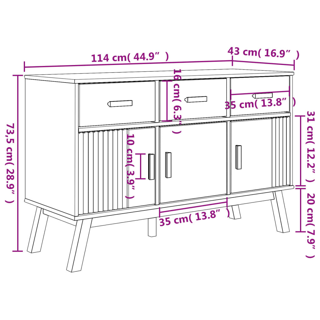 vidaXL Sideboard OLDEN Brown 114x43x73.5 cm Solid Wood Pine