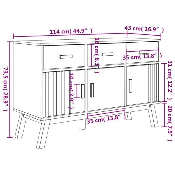 vidaXL Sideboard OLDEN Brown 114x43x73.5 cm Solid Wood Pine