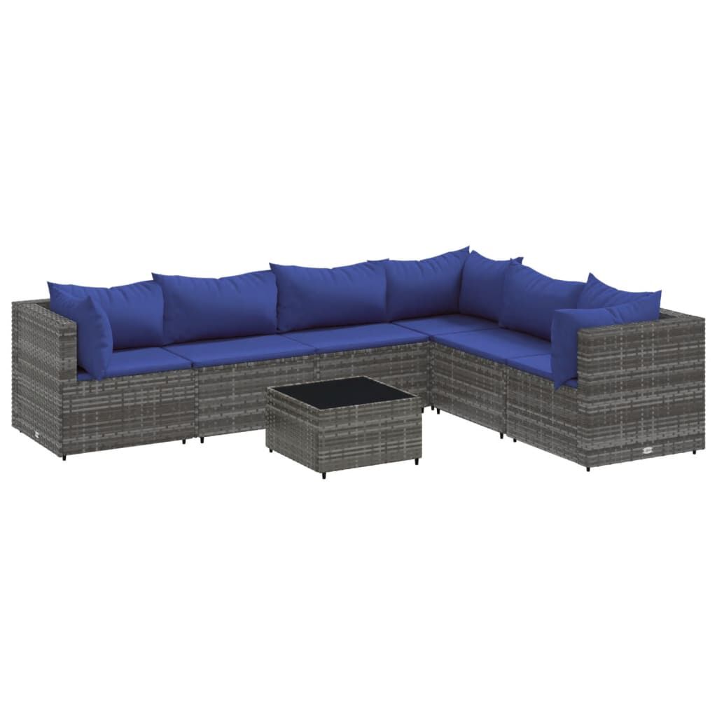 vidaXL 7 Piece Garden Lounge Set with Cushions Grey Poly Rattan