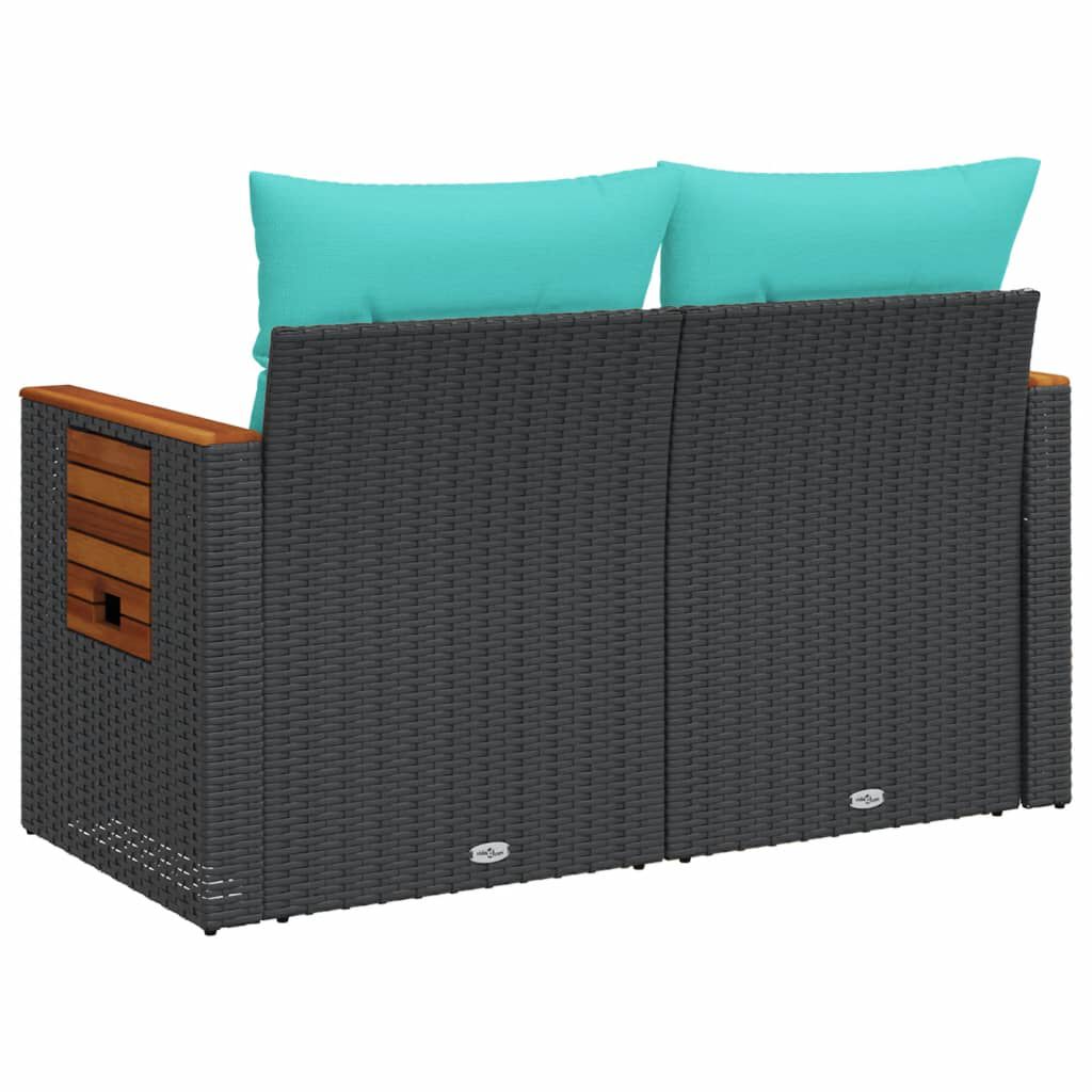 vidaXL Garden Sofa with Cushions 2-Seater Black Poly Rattan