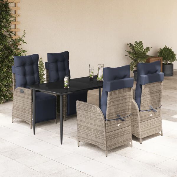 vidaXL 5 Piece Garden Dining Set with Cushions Grey Poly Rattan