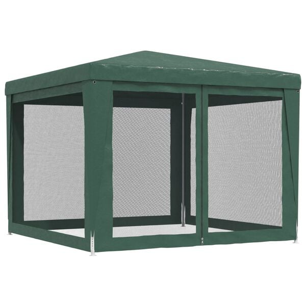 vidaXL Party Tent with 4 Mesh Sidewalls Green 3x3 m HDPE