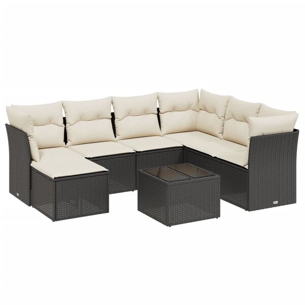 vidaXL 8 Piece Garden Sofa Set with Cushions Black Poly Rattan