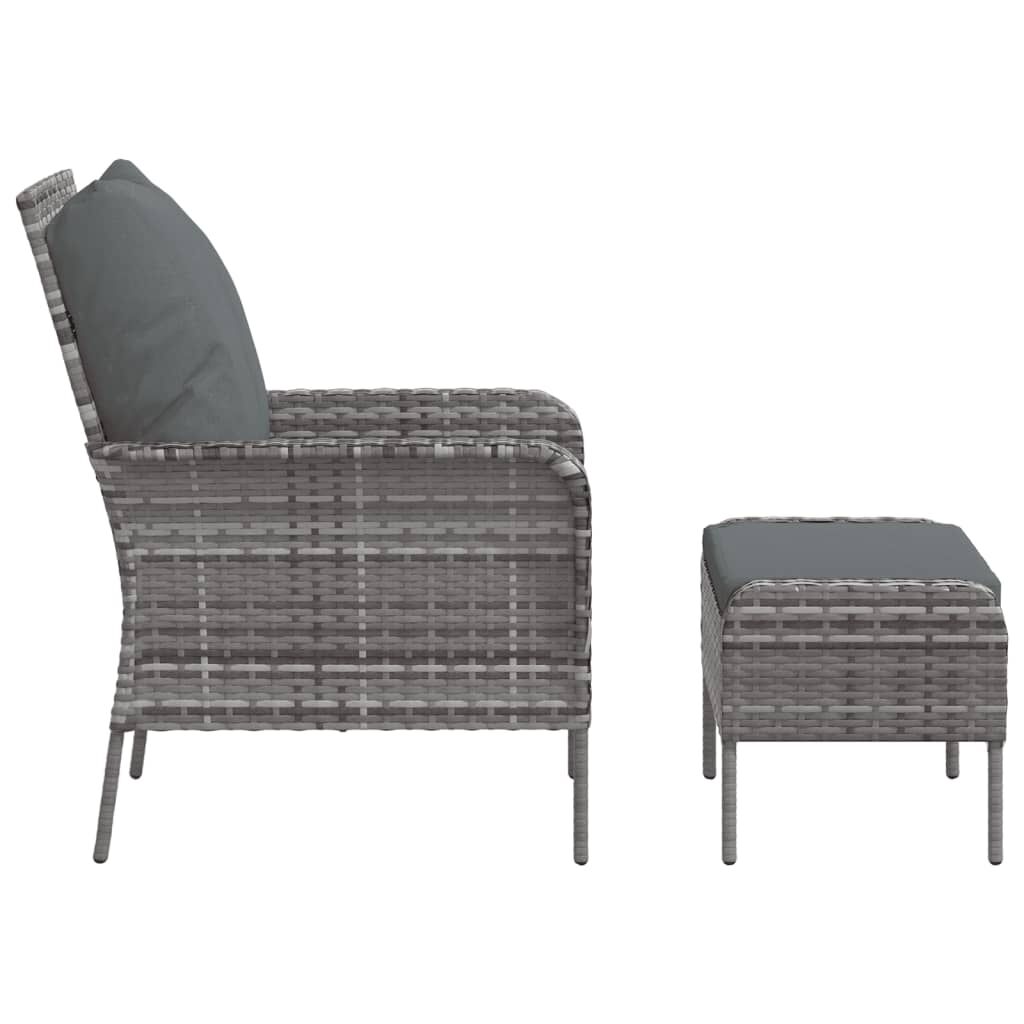 vidaXL Garden Chair with Footstool Grey Poly Rattan