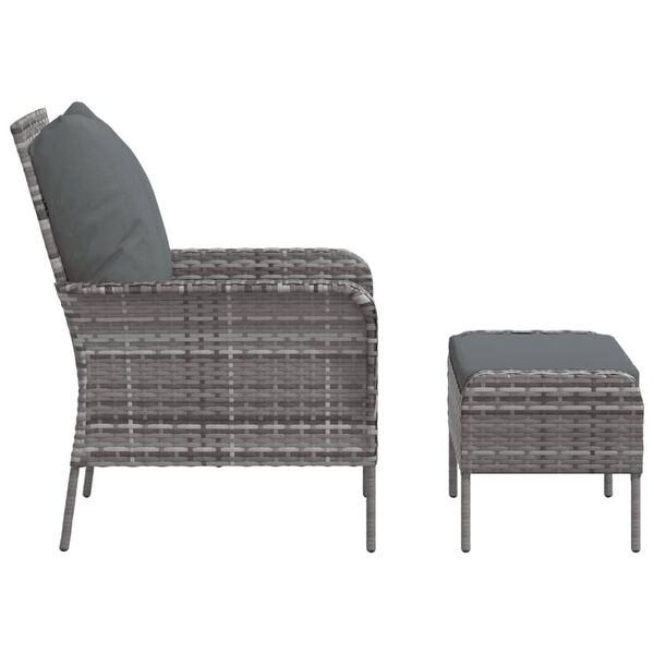 vidaXL Garden Chair with Footstool Grey Poly Rattan