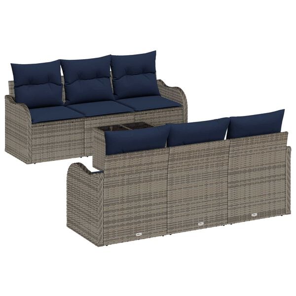 vidaXL 7 Piece Garden Sofa Set with Cushions Grey Poly Rattan