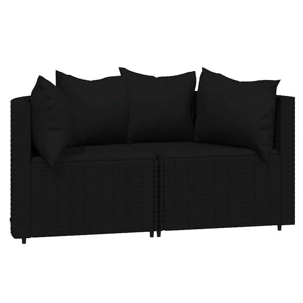 vidaXL 3 Piece Garden Lounge Set with Cushions Black Poly Rattan