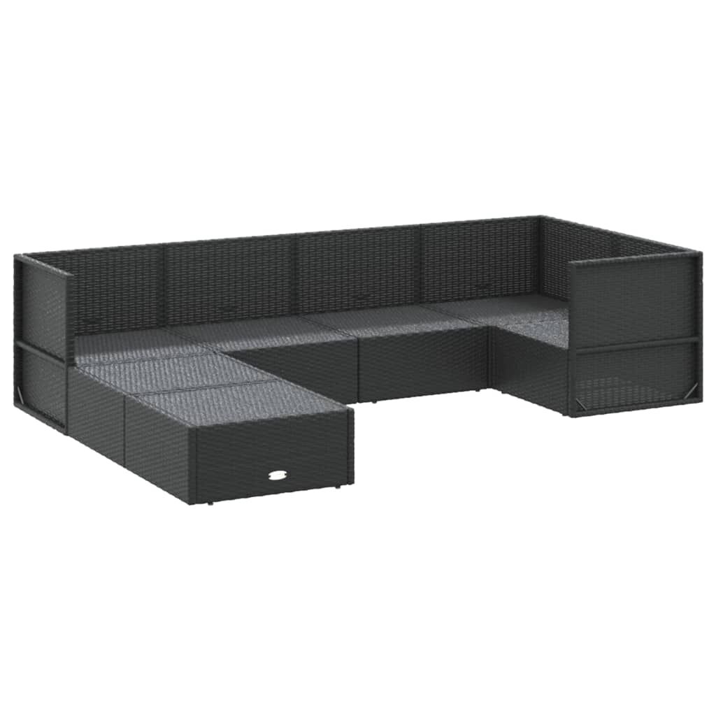vidaXL 7 Piece Garden Lounge Set with Cushions Black Poly Rattan