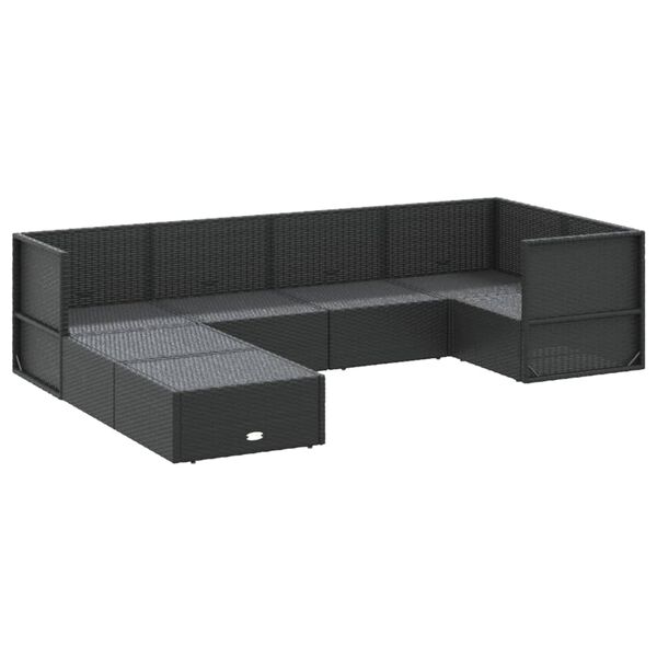 vidaXL 7 Piece Garden Lounge Set with Cushions Black Poly Rattan