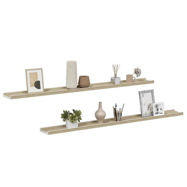 vidaXL Wall Shelves 2 pcs White and Sonoma Oak 115x9x3 cm