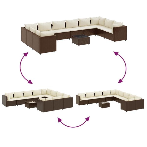 vidaXL 11 Piece Garden Sofa Set with Cushions Brown Poly Rattan