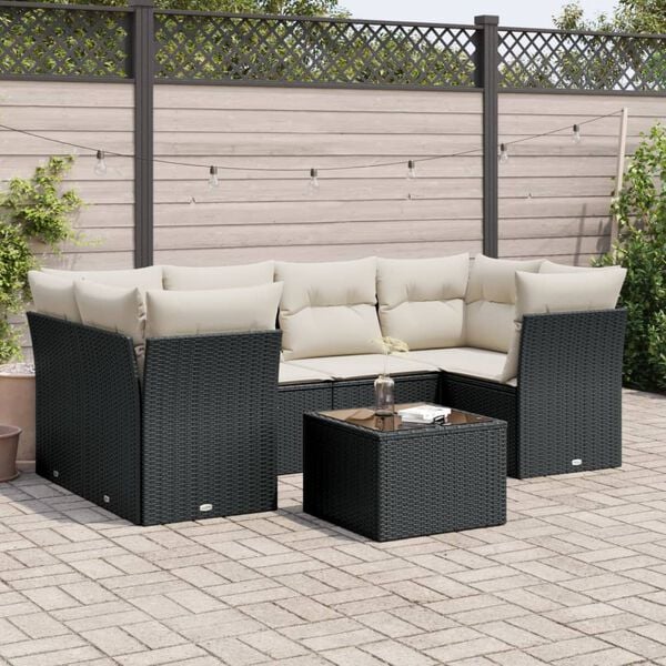 vidaXL 7 Piece Garden Sofa Set with Cushions Black Poly Rattan