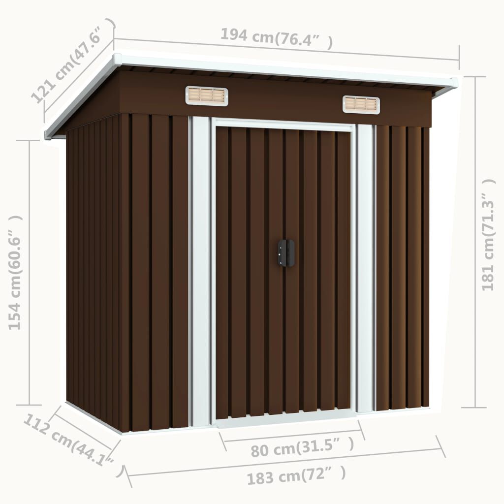vidaXL Garden Storage Shed Brown 194x121x181 cm Steel