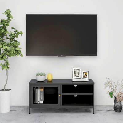 vidaXL TV Cabinet Anthracite 90x30x44 cm Steel and Glass