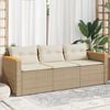 vidaXL Garden Sofa with Cushions 3-Seater Beige Poly Rattan
