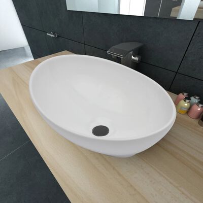 vidaXL Luxury Ceramic Basin Oval-shaped White 41x34 cm