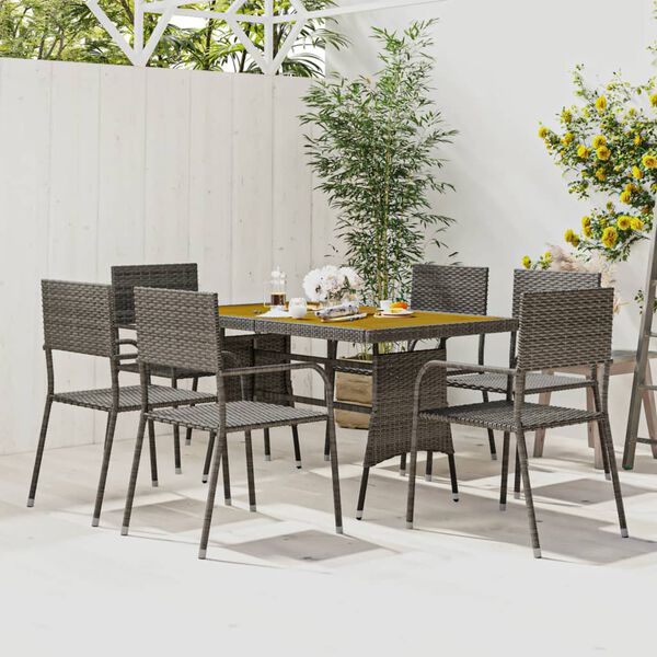 vidaXL 7 Piece Outdoor Dining Set Poly Rattan Grey