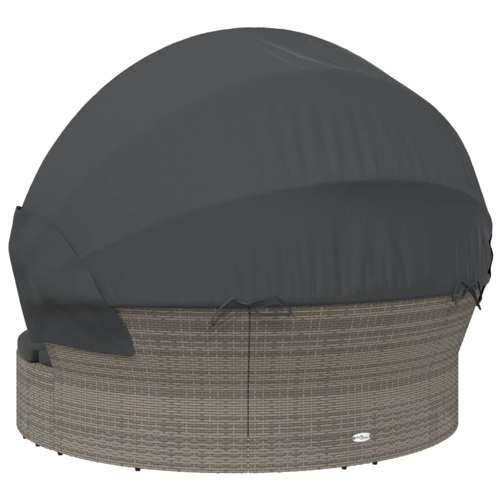 vidaXL Outdoor Lounge Bed with Canopy and Cushions Grey Poly Rattan